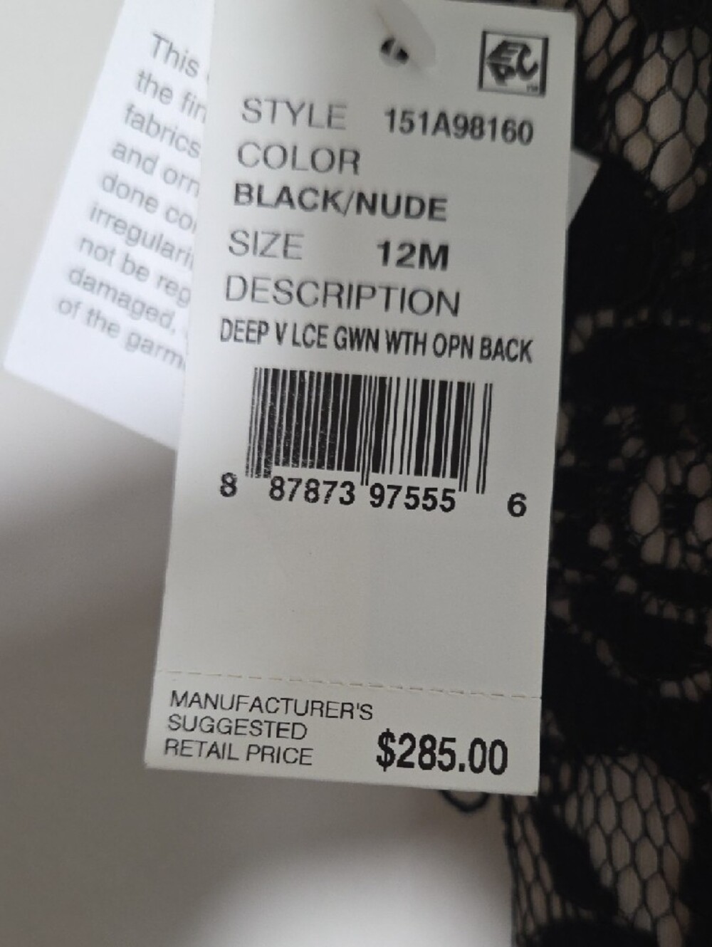 Aidan Mattox Black Lace Maxi with Nude Underlay Size 12 NWT - Picture 4 of 6